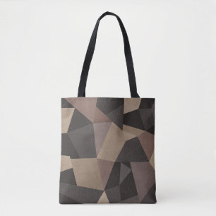 Polygonal triangles geometrical print brown colour tote bag