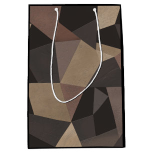 Polygonal triangles geometrical print brown medium gift bag