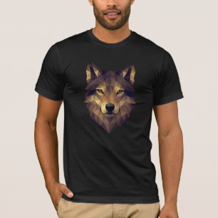 Polygonal Wolf Head Geometric Art in Earth Tones T-Shirt