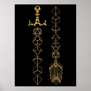 Polyhedral Dice Set Sword and Arrow Tabletop RPG G Poster