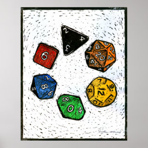 Polyhedron_dice-circle-lino-Outland_Arts-17inch-30 Poster