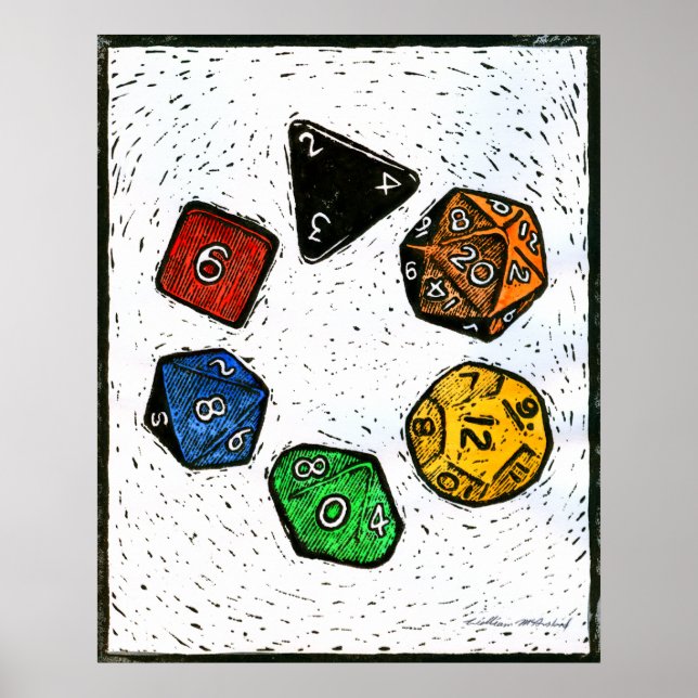 Polyhedron_dice-circle-lino-Outland_Arts-17inch-30 Poster (Front)