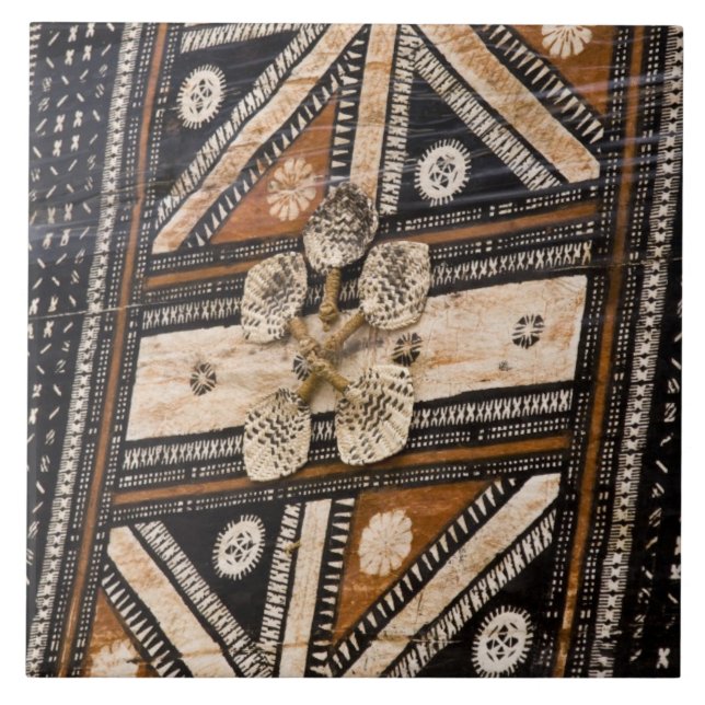 Polynesia, Kingdom of Tonga. Detail of tapa Ceramic Tile (Front)