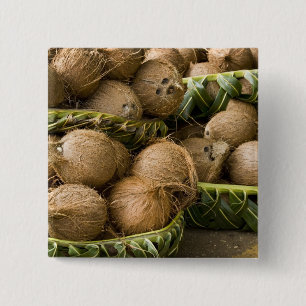 Polynesia, Kingdom of Tonga. Display of coconuts 15 Cm Square Badge