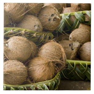 Polynesia, Kingdom of Tonga. Display of coconuts Ceramic Tile