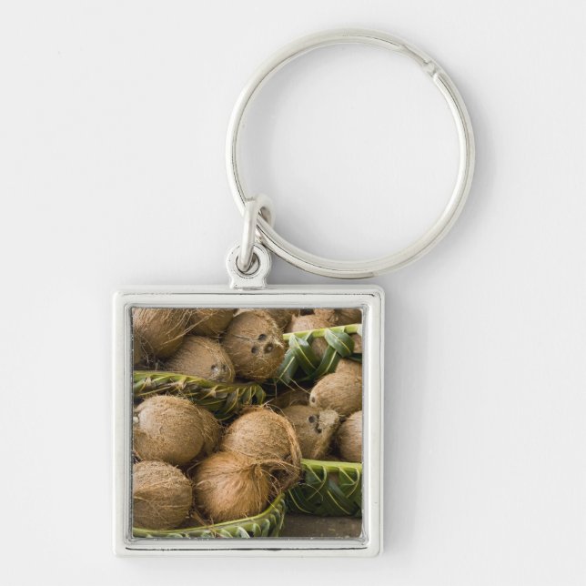 Polynesia, Kingdom of Tonga. Display of coconuts Key Ring (Front)
