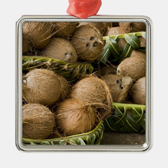 Polynesia, Kingdom of Tonga. Display of coconuts Metal Ornament (Front)