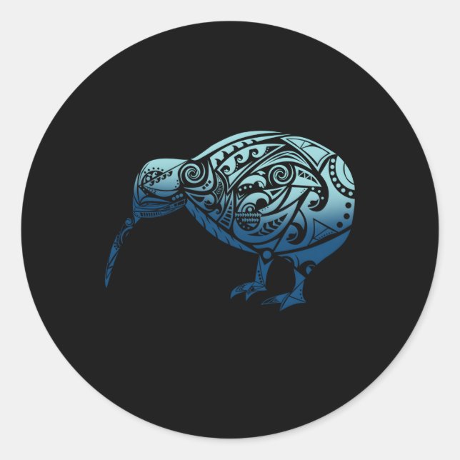 Polynesia Maori Kiwi Bird Ocean Blue New Zealand Classic Round Sticker (Front)