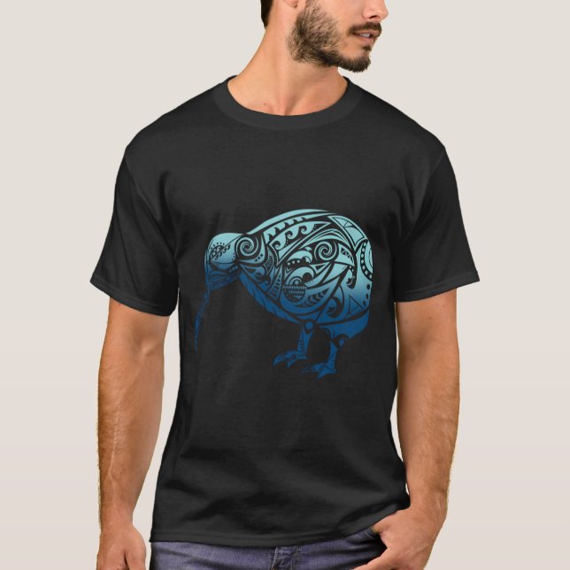 Polynesia Maori Kiwi Bird Ocean Blue New Zealand T-Shirt (Front)