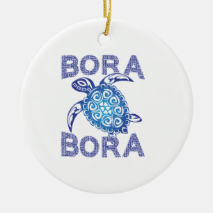 Polynesian Blue Tribal Sea Turtle Bora Bora Ceramic Ornament