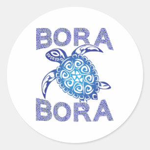 Polynesian Blue Tribal Sea Turtle Bora Bora Classic Round Sticker