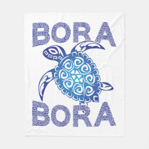 Polynesian Blue Tribal Sea Turtle Bora Bora Fleece Blanket
