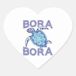 Polynesian Blue Tribal Sea Turtle Bora Bora Heart Sticker