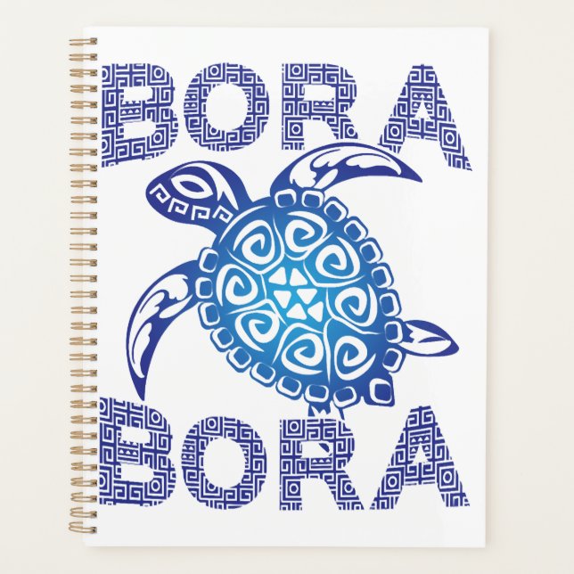 Polynesian Blue Tribal Sea Turtle Bora Bora Planner (Front)