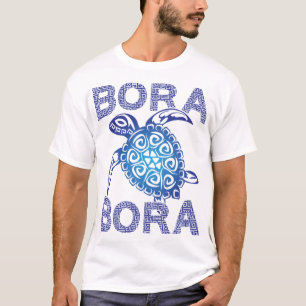 Polynesian Blue Tribal Sea Turtle Bora Bora T-Shirt