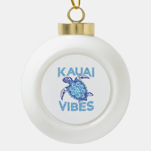 Polynesian Blue Tribal Sea Turtle Kauai Vibes Ceramic Ball Christmas Ornament