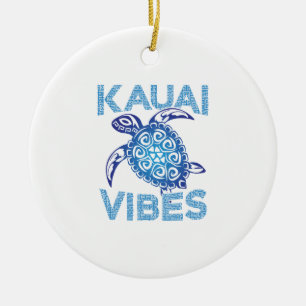 Polynesian Blue Tribal Sea Turtle Kauai Vibes Ceramic Ornament