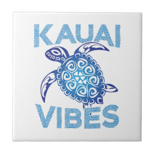 Polynesian Blue Tribal Sea Turtle Kauai Vibes Ceramic Tile