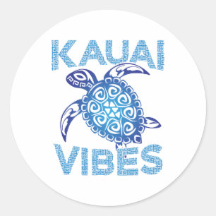 Polynesian Blue Tribal Sea Turtle Kauai Vibes Classic Round Sticker
