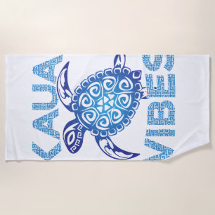 Polynesian Blue Tribal Sea Turtle Kauai Vibes Copy Beach Towel