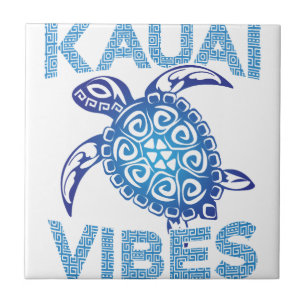 Polynesian Blue Tribal Sea Turtle Kauai Vibes Copy Ceramic Tile