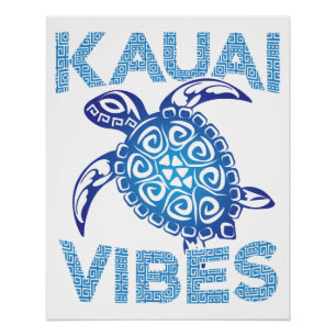 Polynesian Blue Tribal Sea Turtle Kauai Vibes Copy Poster
