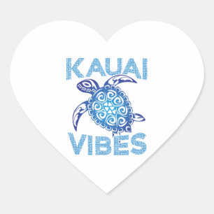 Polynesian Blue Tribal Sea Turtle Kauai Vibes Heart Sticker