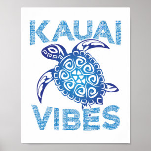 Polynesian Blue Tribal Sea Turtle Kauai Vibes Poster