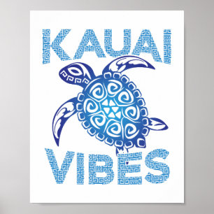 Polynesian Blue Tribal Sea Turtle Kauai Vibes Poster