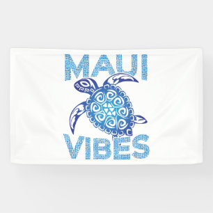 Polynesian Blue Tribal Sea Turtle Maui Vibes Banner