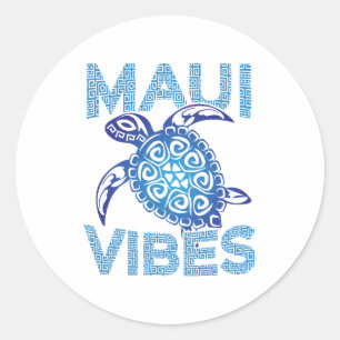Polynesian Blue Tribal Sea Turtle Maui Vibes Classic Round Sticker