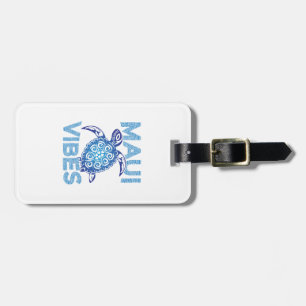 Polynesian Blue Tribal Sea Turtle Maui Vibes Luggage Tag