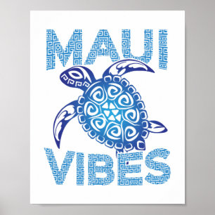 Polynesian Blue Tribal Sea Turtle Maui Vibes Poster