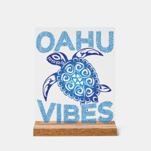 Polynesian Blue Tribal Sea Turtle Oahu Vibes Acrylic Sign
