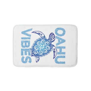 Polynesian Blue Tribal Sea Turtle Oahu Vibes Bath Mat