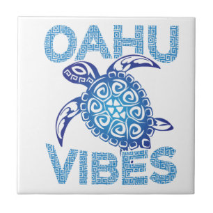 Polynesian Blue Tribal Sea Turtle Oahu Vibes Ceramic Tile