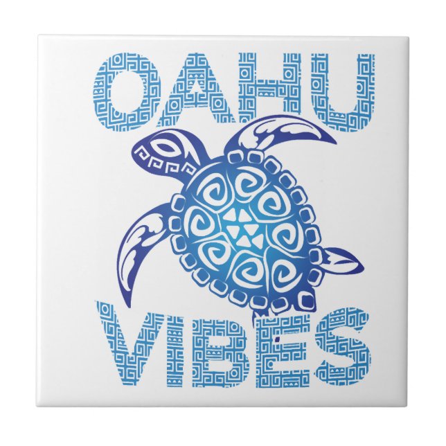 Polynesian Blue Tribal Sea Turtle Oahu Vibes Ceramic Tile (Front)