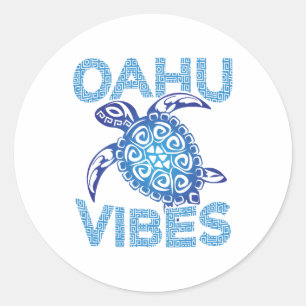 Polynesian Blue Tribal Sea Turtle Oahu Vibes Classic Round Sticker