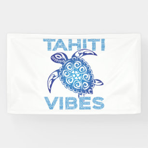 Polynesian Blue Tribal Sea Turtle Tahiti Vibes Banner
