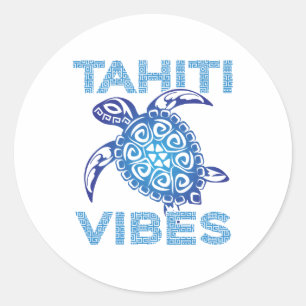 Polynesian Blue Tribal Sea Turtle Tahiti Vibes Classic Round Sticker