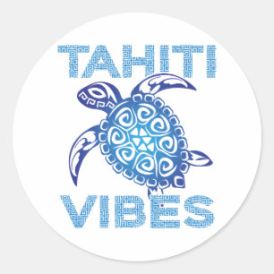 Polynesian Blue Tribal Sea Turtle Tahiti Vibes Classic Round Sticker