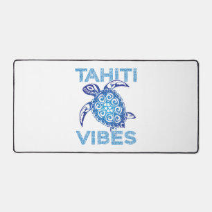 Polynesian Blue Tribal Sea Turtle Tahiti Vibes Desk Mat