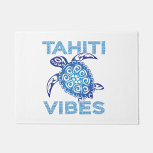 Polynesian Blue Tribal Sea Turtle Tahiti Vibes Doormat