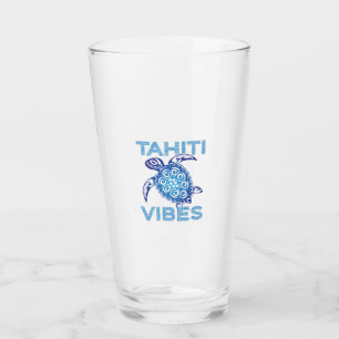 Polynesian Blue Tribal Sea Turtle Tahiti Vibes Glass
