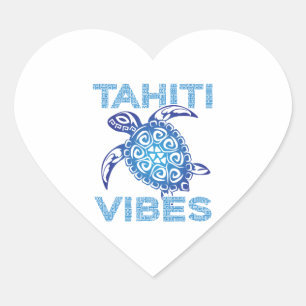 Polynesian Blue Tribal Sea Turtle Tahiti Vibes Heart Sticker