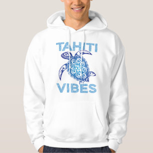 Polynesian Blue Tribal Sea Turtle Tahiti Vibes Hoodie