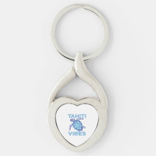 Polynesian Blue Tribal Sea Turtle Tahiti Vibes Key Ring