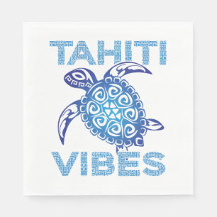 Polynesian Blue Tribal Sea Turtle Tahiti Vibes Napkin