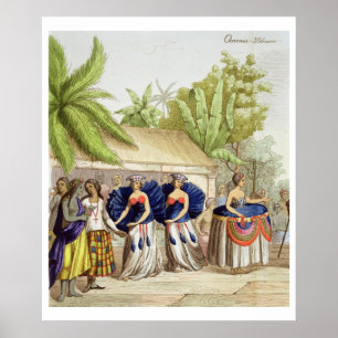 Polynesian Dancing Girls, engraved by A. Bernati ( Poster
