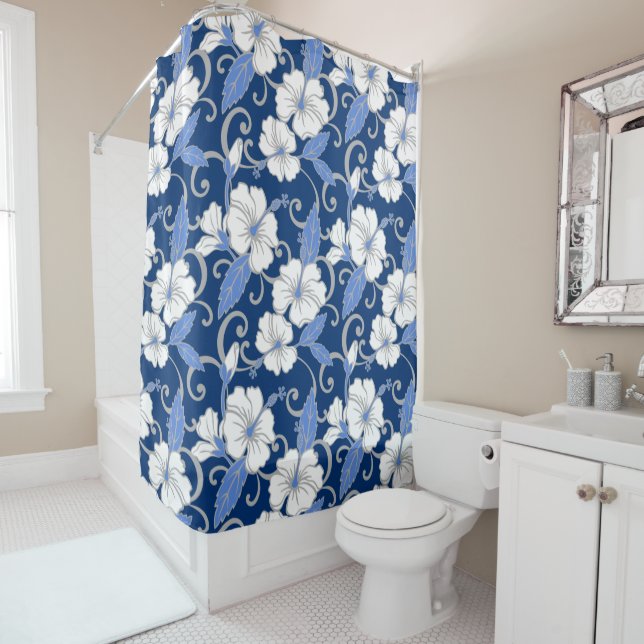 POLYNESIAN DREAM (BLUE) SHOWER CURTAIN (In Situ)